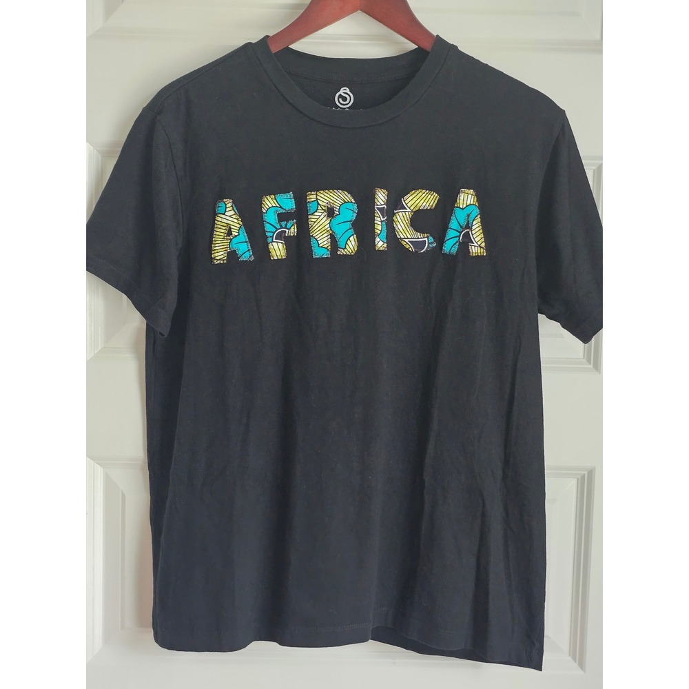 Sylvia Owori Africa My Heritage Graphic T-Shirt Black Cotton Mens Large